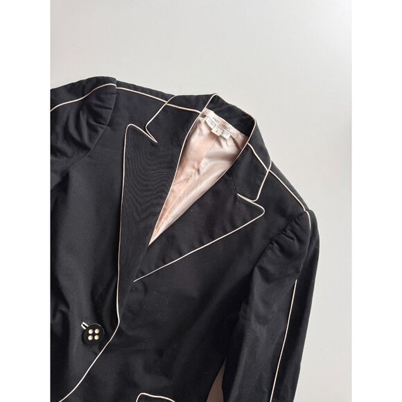 MARC JACOBS Black Cotton Faille Cream Piped Trim Blazer Jacket, Size 00 - Picture 6 of 16